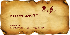 Milics Jenő névjegykártya